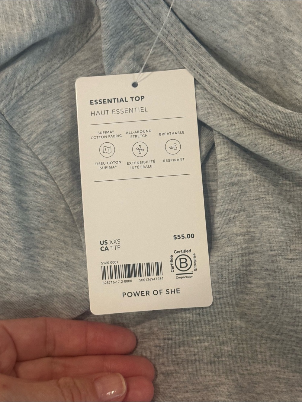 NWT Athleta Essential Top Gray Long Sleeve Supima Cotton Stretch Tee XXS - Picture 7 of 7